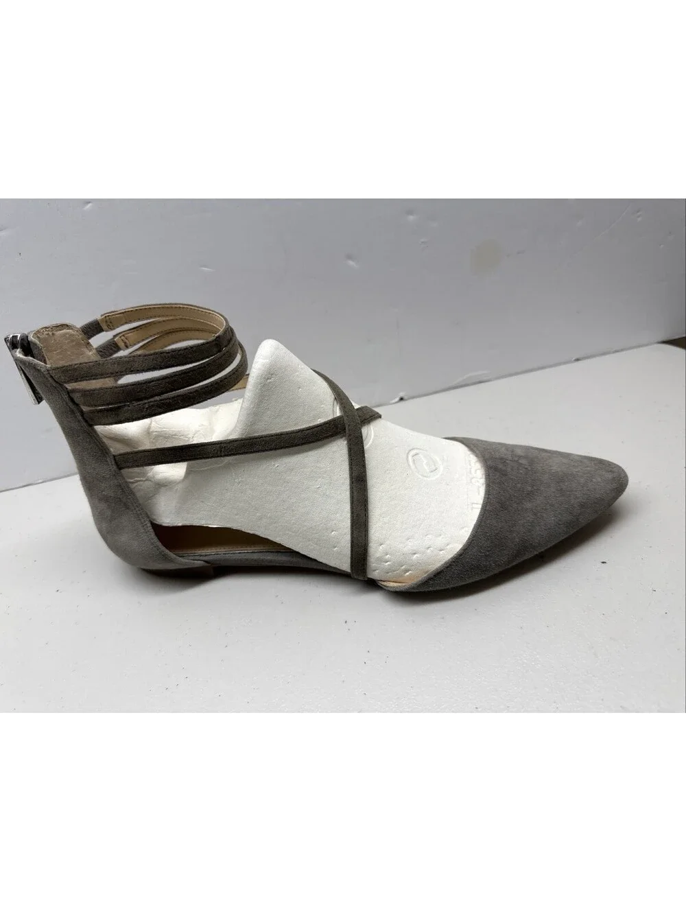 Jessica Simpson Zenka Grey Suede Womens 8B Pointed Toe Zip Back Strappy Ankles